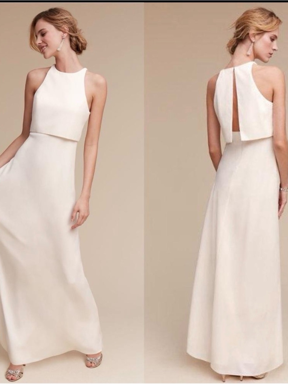 Jill Stuart Ivory High-Neck Overlay Maxi Dress